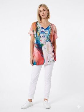 La Isla Abstract Portrait Graphic Tee Artsy Streetwear Statement Top XL